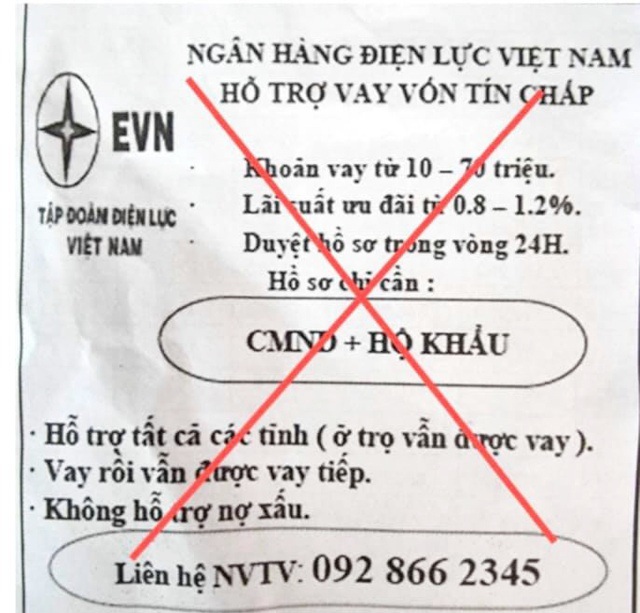 Mạo danh điện lực Việt Nam gạ hỗ trợ vay tín chấp từ 10 - 70 triệu đồng - 1