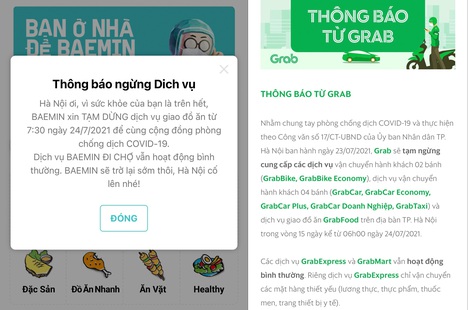 Các ứng dụng đồng loạt thông báo dừng dịch vụ giao đồ ăn tại Hà Nội